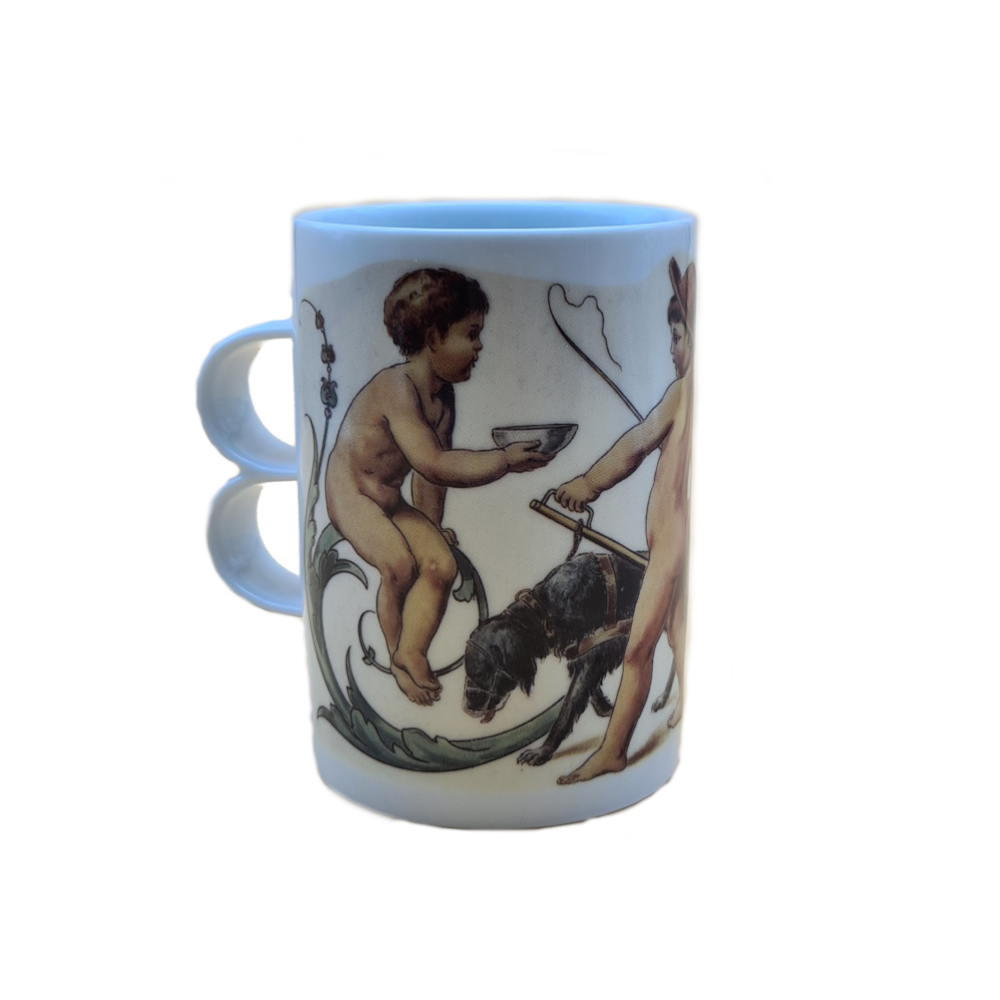 Pfunds Tasse mit dem Motiv "Hundewagen" - Ansicht von links