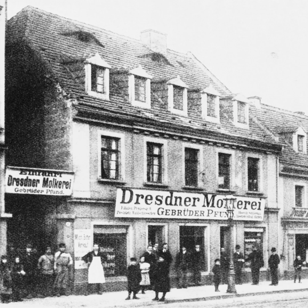 Das Stammhaus der Pfunds Molkerei auf der Bautzner Straße zur Firmengründung am 09.09.1880.